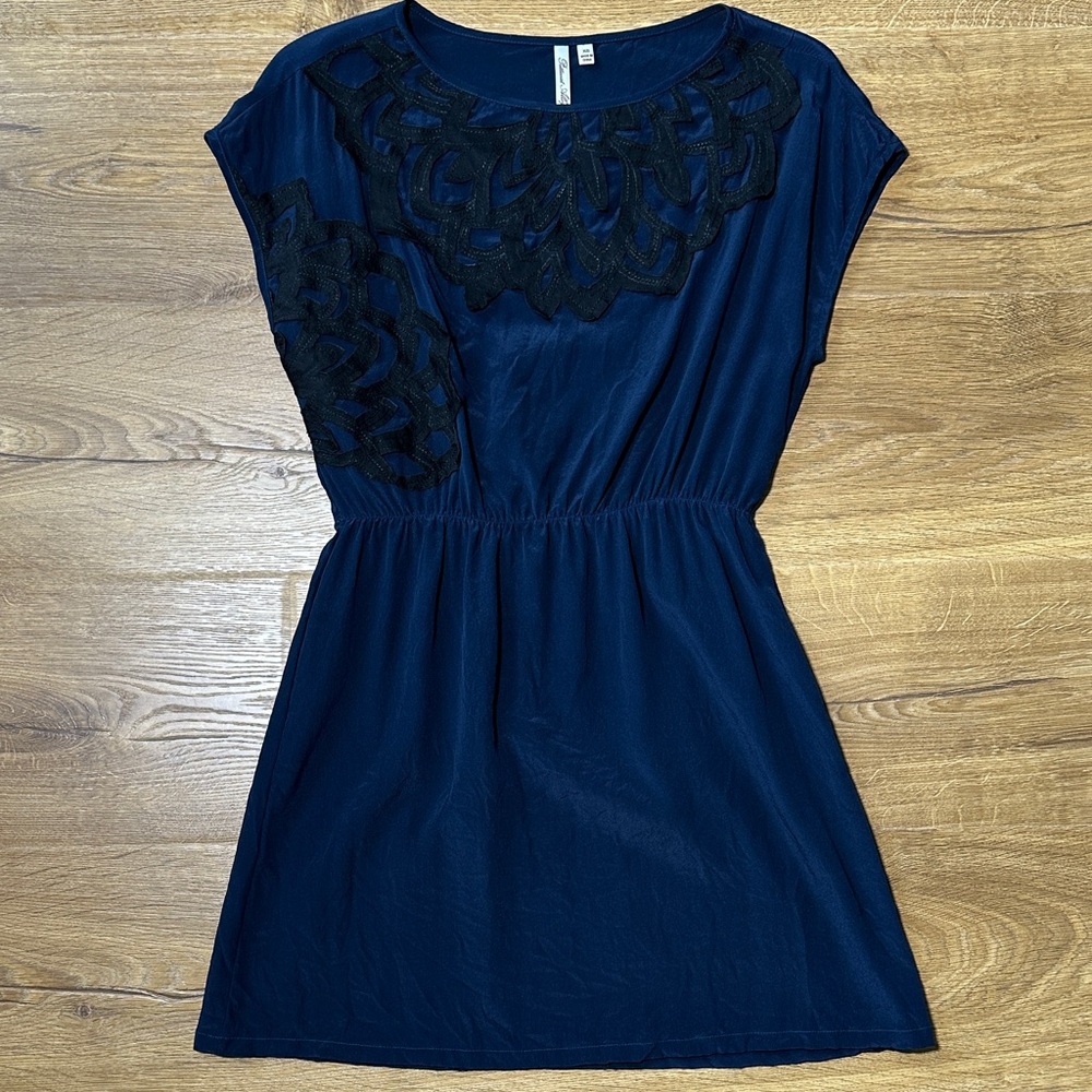 Petticoat Alley 100% Silk Navy Blue Babydoll Top with Lace Detail Size XS